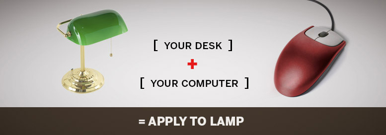 Pictoral equation. Your desk plus your computer equals apply to lamp.