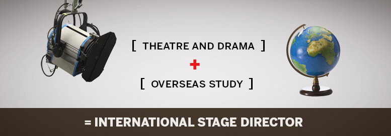 Pictoral equation. Theatre and drama plus oveseas study equals international stage director.