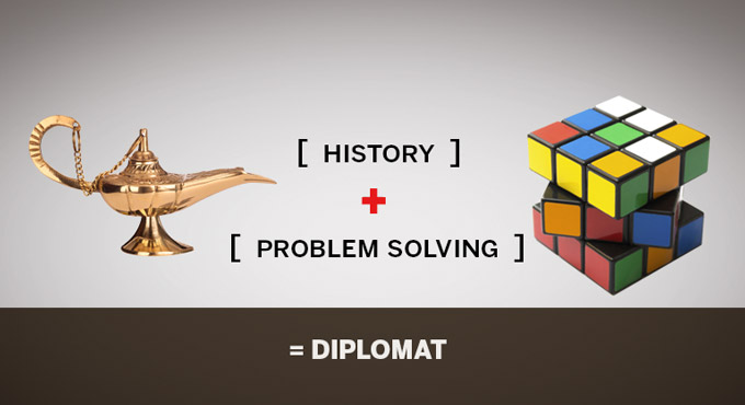 History plus problem solving equals diplomat.