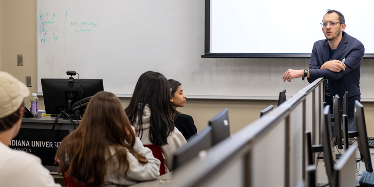 Professor speaking to students